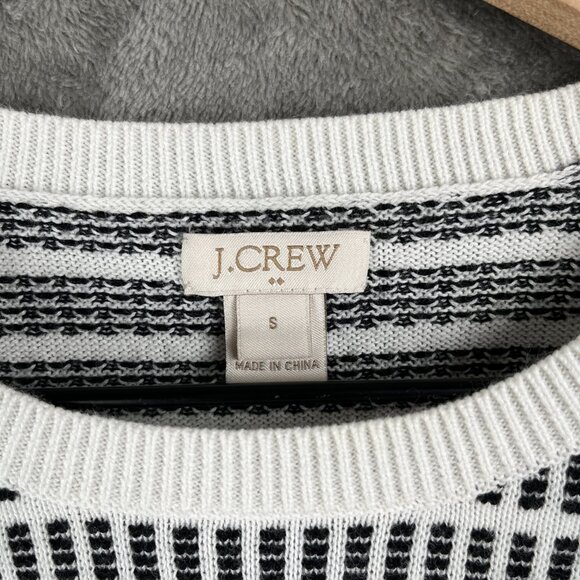 J Crew Factory Dot Dash Pullover Womens Small White Black 3/4 Sleeve Preppy Twee - Picture 5 of 9